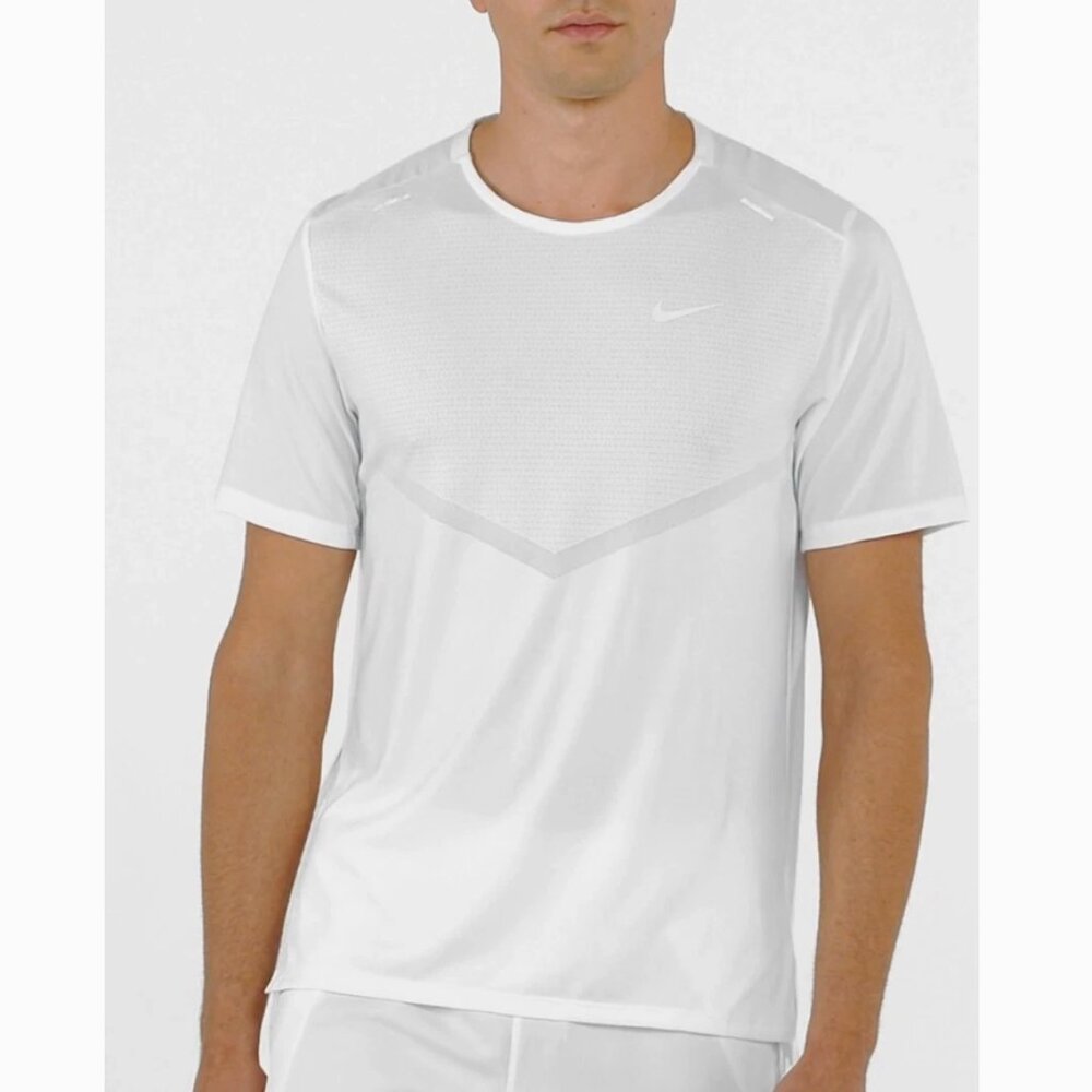 Nike Dri-FIT Rise 365 Mens Short-Sleeve Running Training Gym Top White Large